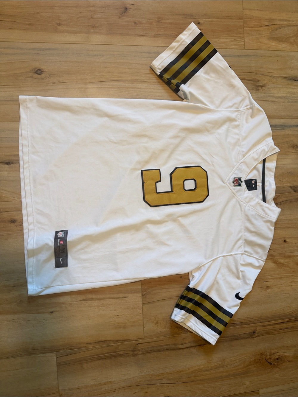 Brees Saints Nike White Football Jersey with Gold and Black Accents